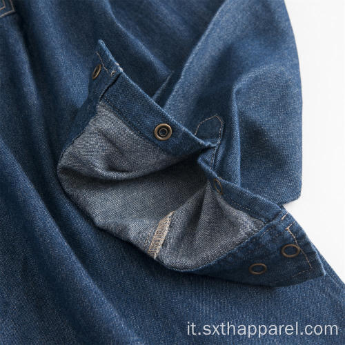 Camicia di jeans con bottoni moda manica lunga da uomo traspirante